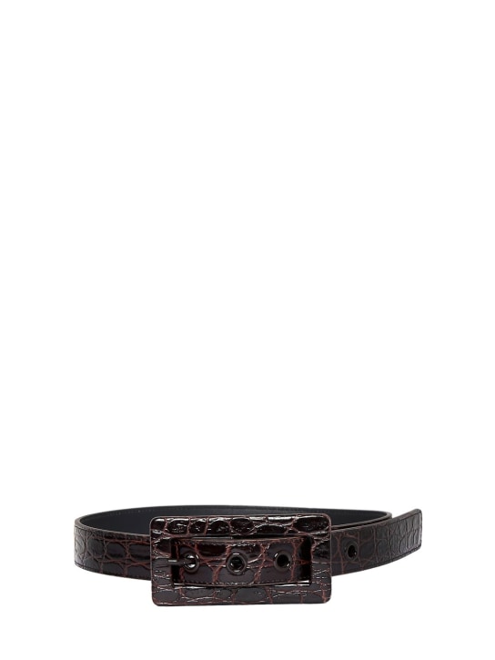 Saint Laurent: 25mm Croc embossed leather belt - Brown - women_0 | Luisa Via Roma