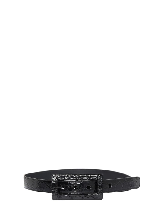 Saint Laurent: 25mm Croc embossed leather belt - Black - women_0 | Luisa Via Roma