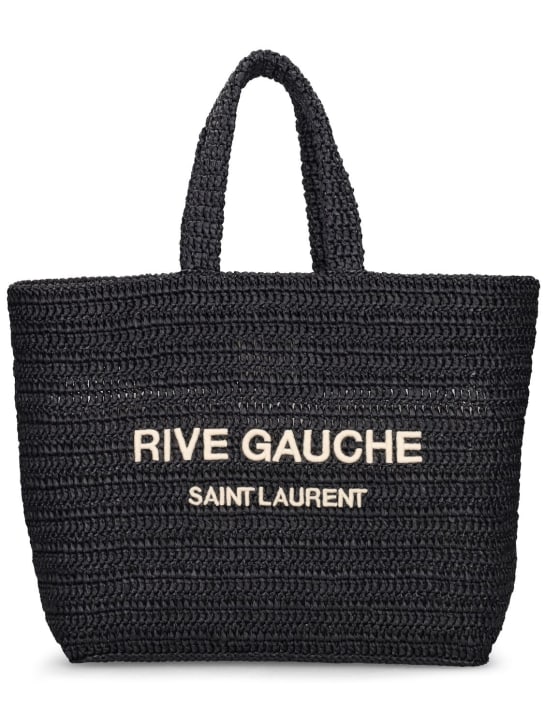 Saint Laurent: Rive Gauche raffia tote bag - Black - women_0 | Luisa Via Roma