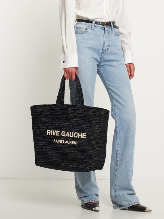 Saint Laurent: Rive Gauche raffia tote bag - Black - women_1 | Luisa Via Roma