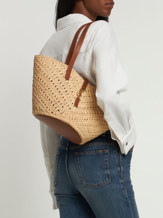 Saint Laurent: Raffia panier bag - Naturel - women_1 | Luisa Via Roma