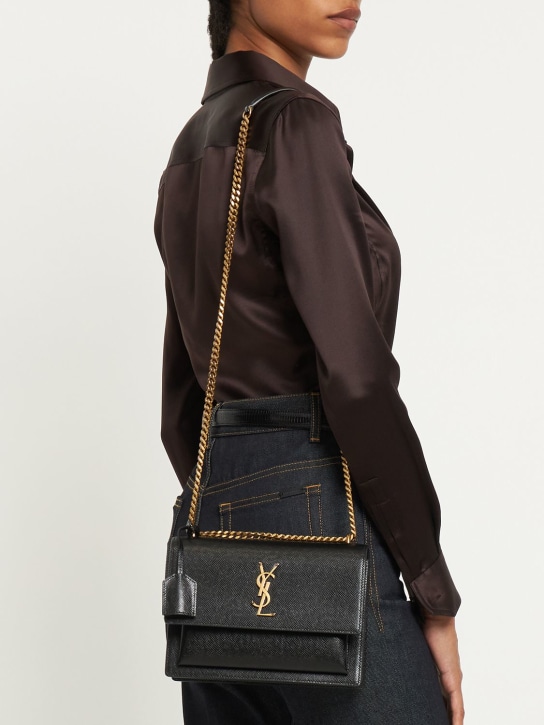Saint Laurent: Medium Sunset leather chain bag - Black - women_1 | Luisa Via Roma