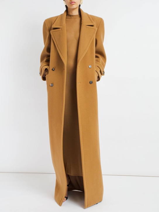 Saint Laurent: Oversized wool blend long coat - Tanin - women_1 | Luisa Via Roma