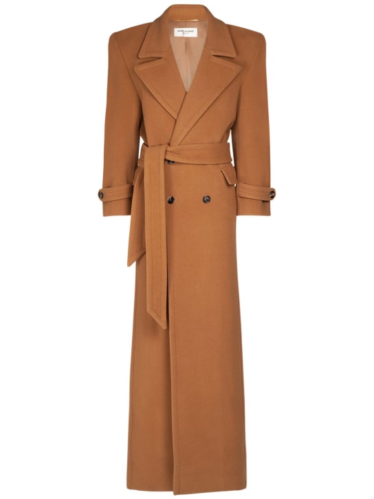 Saint Laurent: Oversized wool blend long coat - Tanin - women_0 | Luisa Via Roma