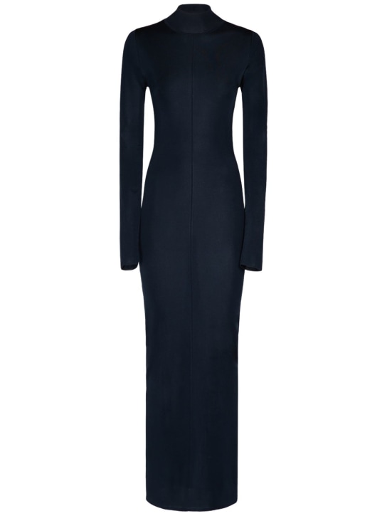 Saint Laurent: Vestido largo de viscosa - Bleu Nuit - women_0 | Luisa Via Roma