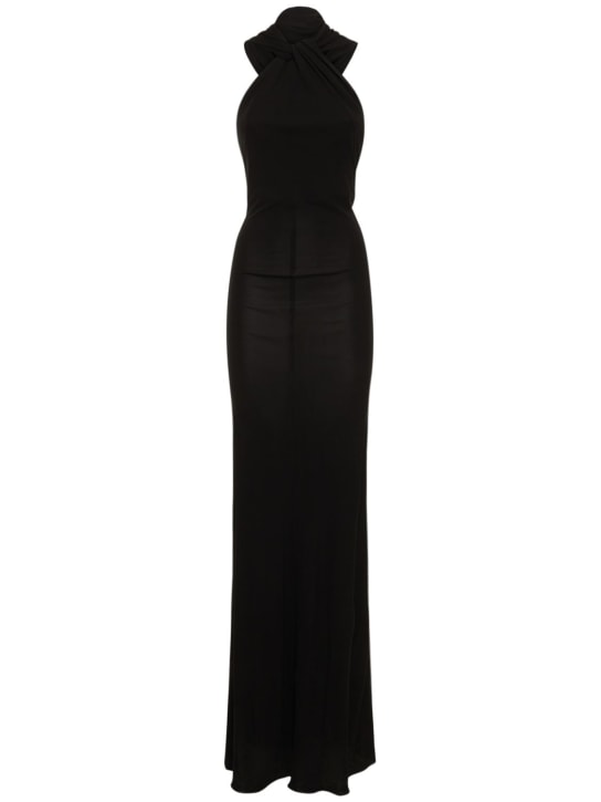 Saint Laurent: Vestido de jersey de viscosa drapeado - Negro - women_0 | Luisa Via Roma