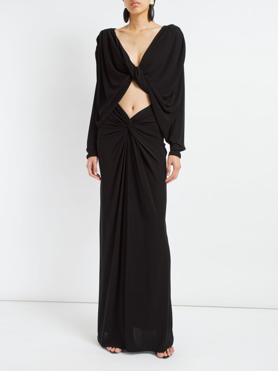 Saint Laurent: Vestido de jersey de viscosa drapeado - Negro - women_1 | Luisa Via Roma