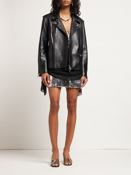Dsquared2: Leather oversized biker jacket - Black - women_1 | Luisa Via Roma