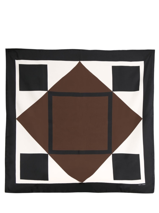 Saint Laurent: Arty几何图案绸缎围巾 - 棕色/黑色 - men_0 | Luisa Via Roma