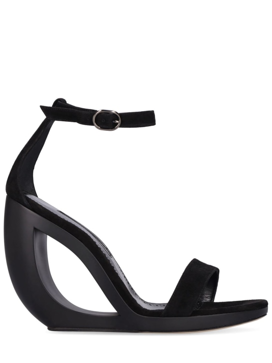 Manolo Blahnik: 105mm Rocar suede wedge sandals - Black - women_0 | Luisa Via Roma
