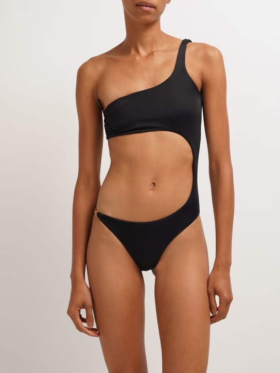 Versace: Cutout one shoulder one piece swimsuit - Black - women_1 | Luisa Via Roma