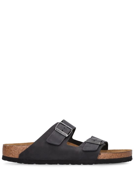 BIRKENSTOCK: Arizona oiled leather sandals - Black - men_0 | Luisa Via Roma