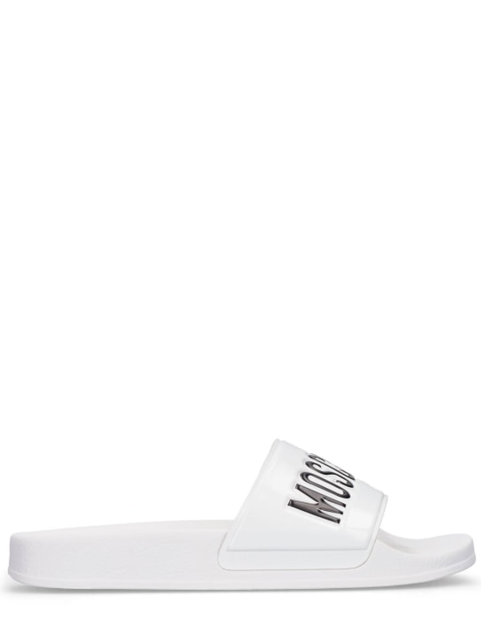 Moschino: 25mm Logo PVC pool slide sandals - White - women_0 | Luisa Via Roma