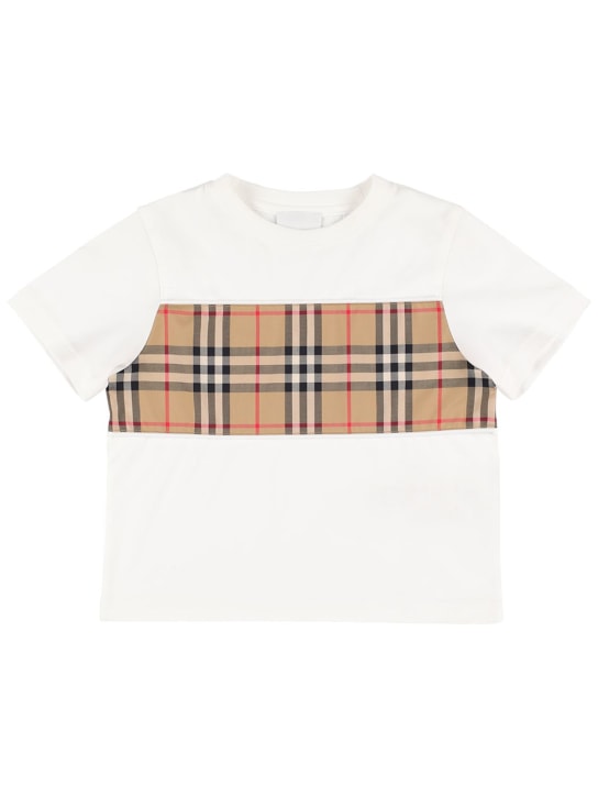 Burberry: T-shirt in jersey di cotone con inserto check - Bianco - kids-girls_0 | Luisa Via Roma