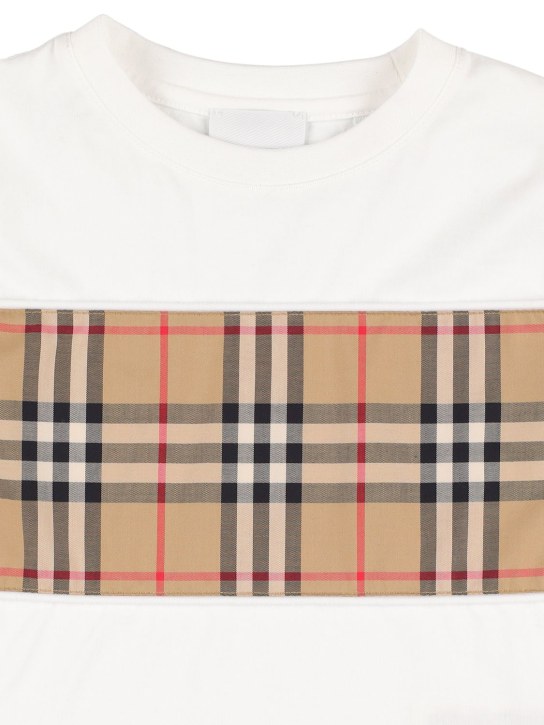 Burberry: T-shirt in jersey di cotone con inserto check - Bianco - kids-girls_1 | Luisa Via Roma