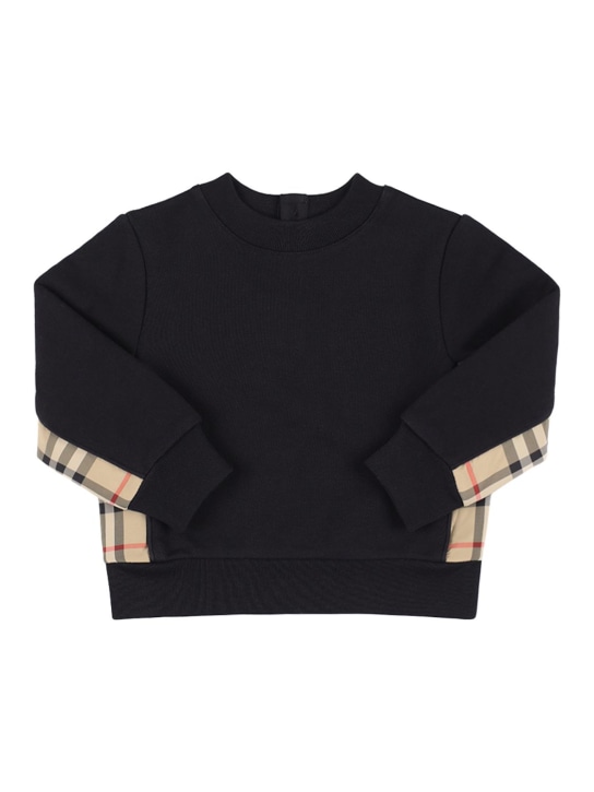 Burberry: Sweat-shirt en coton avec inserts à carreaux - Noir - kids-boys_0 | Luisa Via Roma