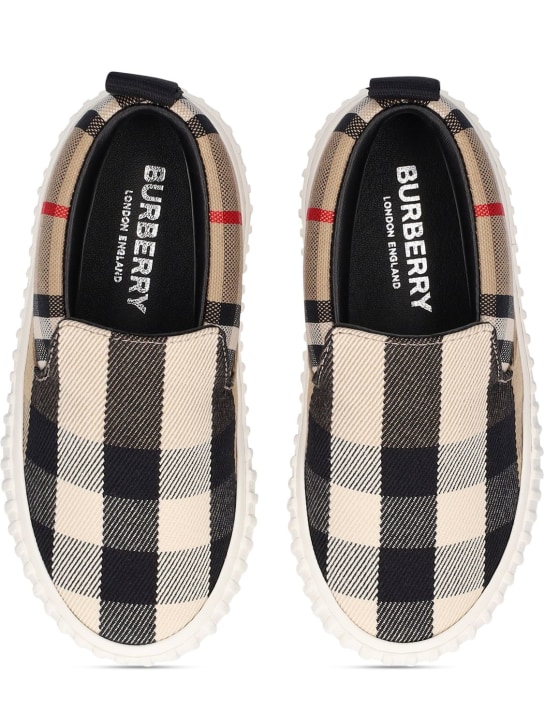 Burberry: Sneakers slip-on in cotone check - Beige/Nero - kids-girls_1 | Luisa Via Roma
