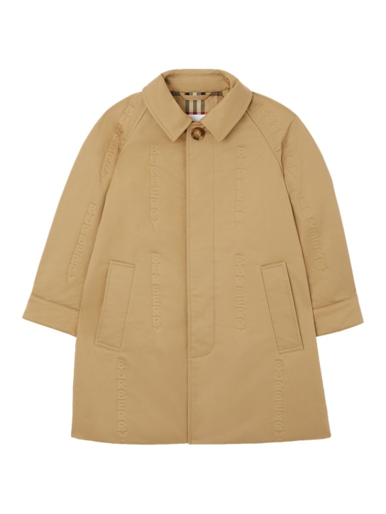 Burberry: Manteau en gabardine de coton à logo - Beige - kids-girls_0 | Luisa Via Roma
