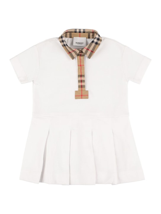 Burberry: Robe-chemise en jersey avec inserts à carreaux - Blanc - kids-girls_0 | Luisa Via Roma