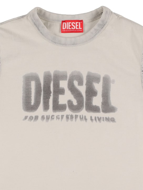 Diesel Kids: Camiseta de jersey de algodón con logo - Blanco Opaco//Negro - kids-boys_1 | Luisa Via Roma