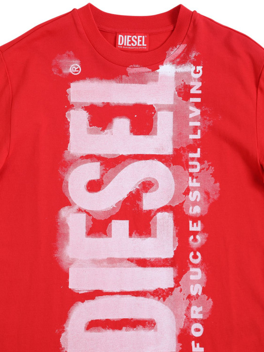 Diesel Kids: T-shirt en jersey de coton à imprimé logo - Rouge - kids-boys_1 | Luisa Via Roma