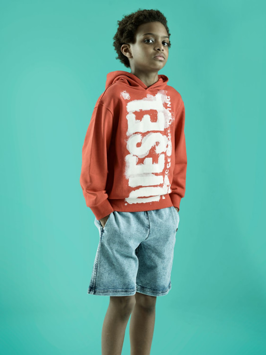 Diesel Kids: Sweat-shirt en coton imprimé logo à capuche - Rouge - kids-boys_1 | Luisa Via Roma