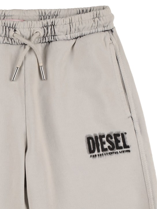 Diesel Kids: Short en coton imprimé logo - Blanc Cassé/Noir - kids-boys_1 | Luisa Via Roma