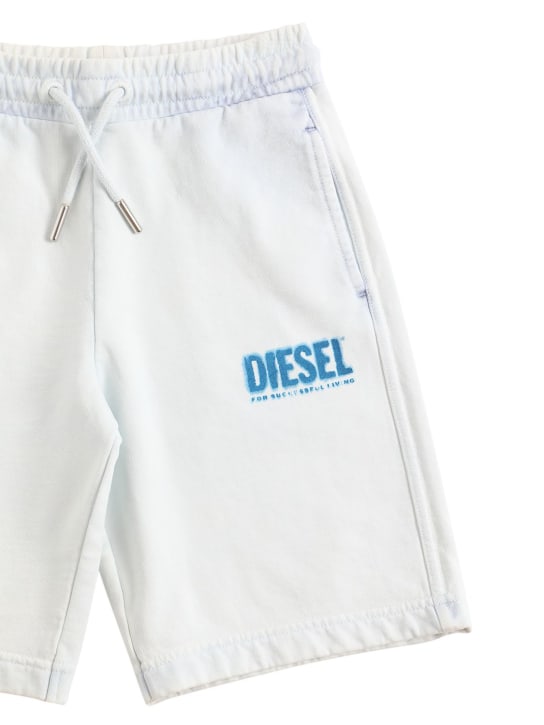 Diesel Kids: Logo print cotton sweat shorts - Off White/Blue - kids-boys_1 | Luisa Via Roma