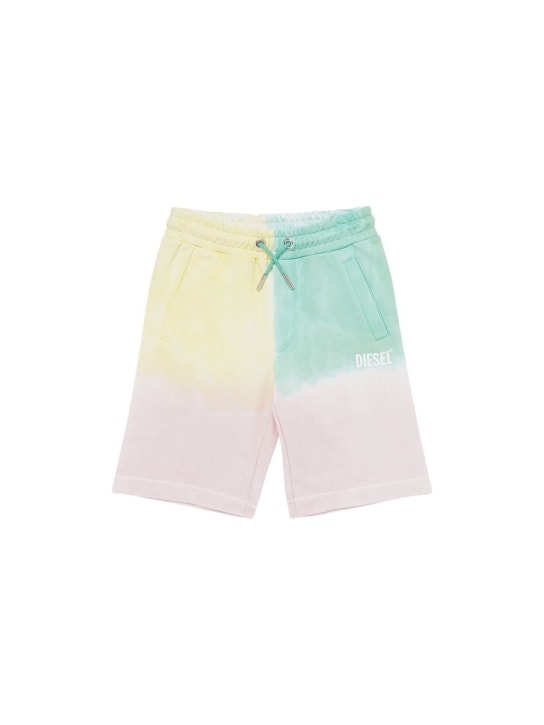 Diesel Kids: Color block cotton sweat shorts - Multicolor - kids-boys_0 | Luisa Via Roma