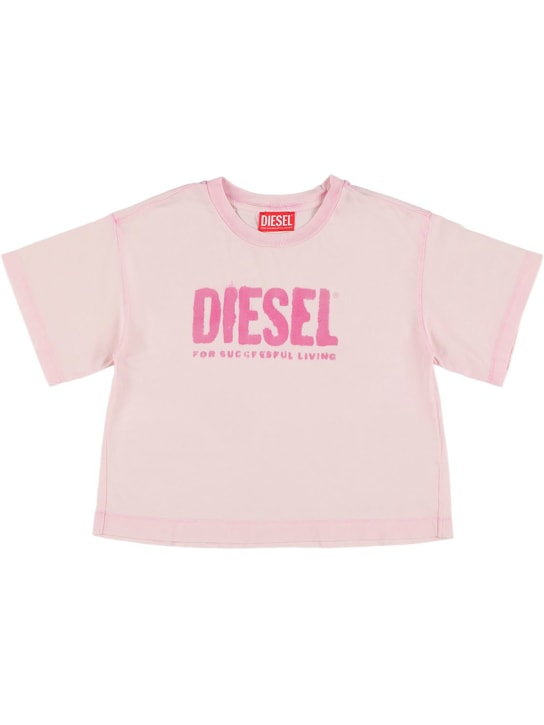 Diesel Kids: Logo print cotton jersey t-shirt - Pink - kids-girls_0 | Luisa Via Roma