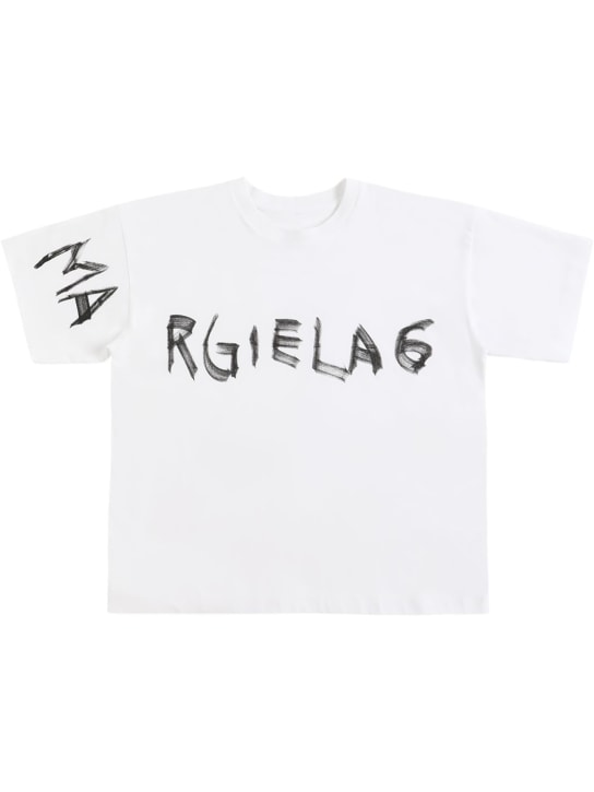 MM6 Maison Margiela: T-shirt en jersey de coton à imprimé logo - Blanc - kids-boys_0 | Luisa Via Roma