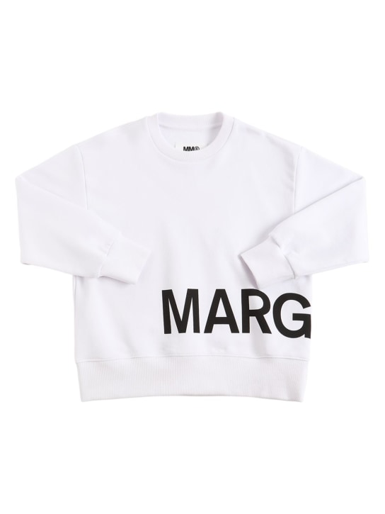 MM6 Maison Margiela: Sweat-shirt en coton imprimé logo - Blanc - kids-boys_0 | Luisa Via Roma