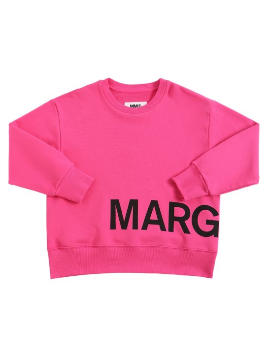 MM6 Maison Margiela: Logo print cotton sweatshirt - Fuchsia - kids-girls_0 | Luisa Via Roma