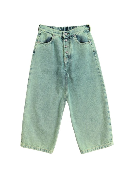 MM6 Maison Margiela: Jeans de denim de algodón con pierna ancha - Verde Claro - kids-boys_0 | Luisa Via Roma