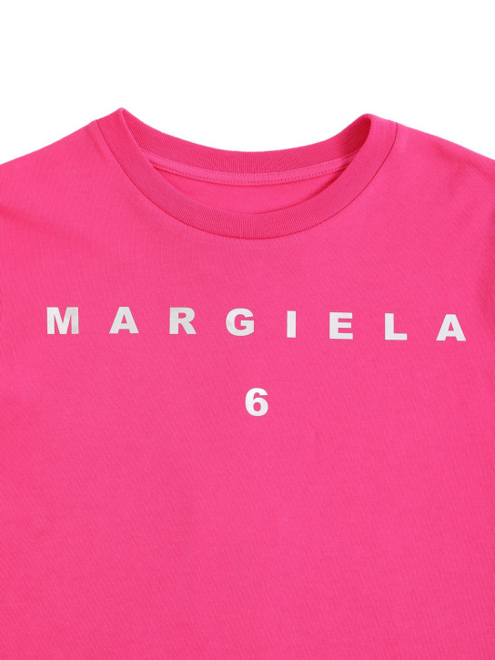 MM6 Maison Margiela: Camiseta de jersey de algodón con logo - Fucsia - kids-girls_1 | Luisa Via Roma