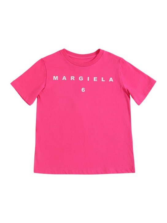 MM6 Maison Margiela: T-shirt in jersey di cotone con logo - Fucsia - kids-girls_0 | Luisa Via Roma