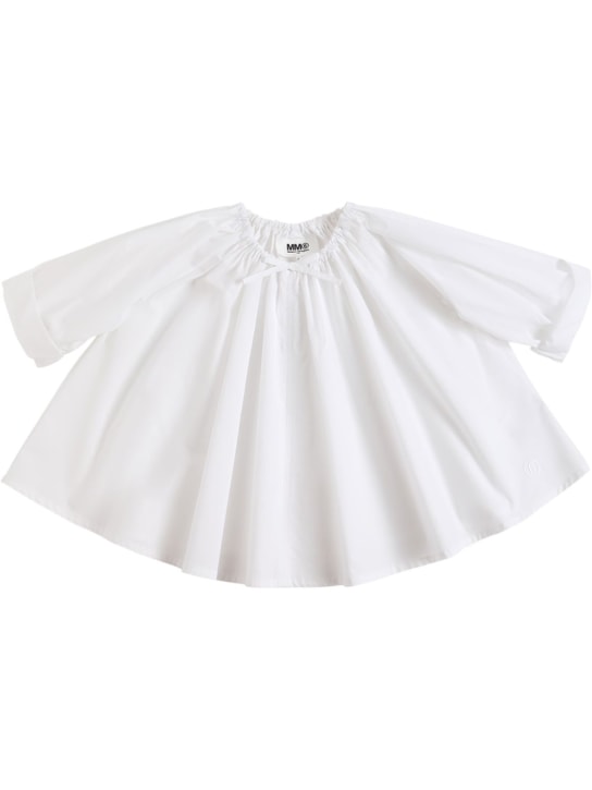 MM6 Maison Margiela: Chemise en popeline de coton avec nœud - Blanc - kids-girls_0 | Luisa Via Roma