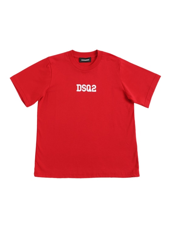 Dsquared2: T-shirt in jersey di cotone con logo - Rosso - kids-girls_0 | Luisa Via Roma