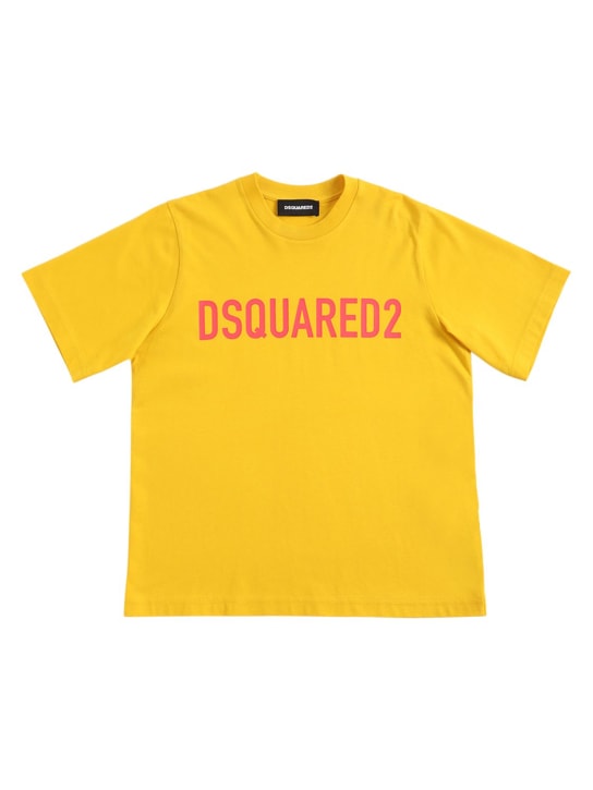 Dsquared2: T-shirt in jersey di cotone con logo - Giallo - kids-girls_0 | Luisa Via Roma