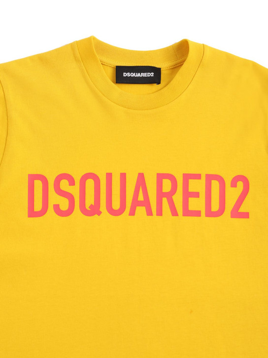 Dsquared2: T-shirt in jersey di cotone con logo - Giallo - kids-girls_1 | Luisa Via Roma