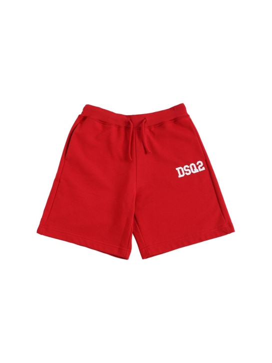 Dsquared2: Shorts in felpa di cotone con logo - Rosso - kids-boys_0 | Luisa Via Roma
