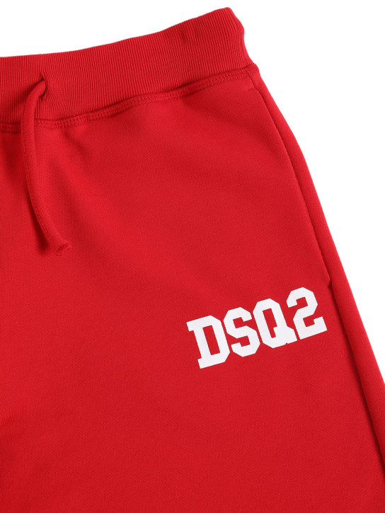 Dsquared2: Shorts in felpa di cotone con logo - Rosso - kids-boys_1 | Luisa Via Roma