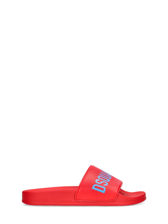 Dsquared2: Logo print rubber slide sandals - Red - kids-boys_0 | Luisa Via Roma