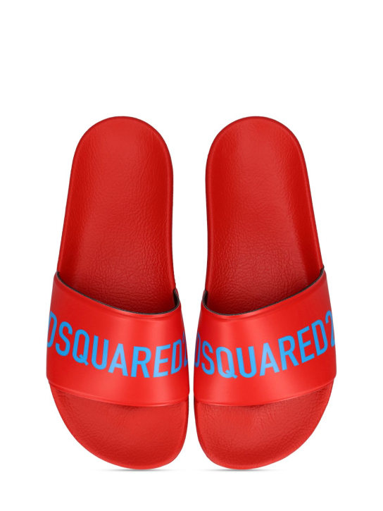 Dsquared2: Claquettes en caoutchouc imprimé logo - Rouge - kids-girls_1 | Luisa Via Roma