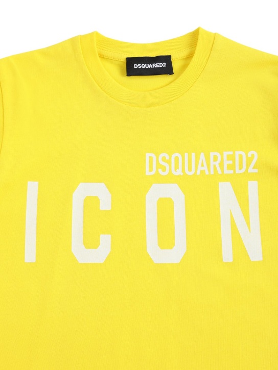 Dsquared2: T-shirt Icon in jersey di cotone con stampa - Giallo - kids-girls_1 | Luisa Via Roma