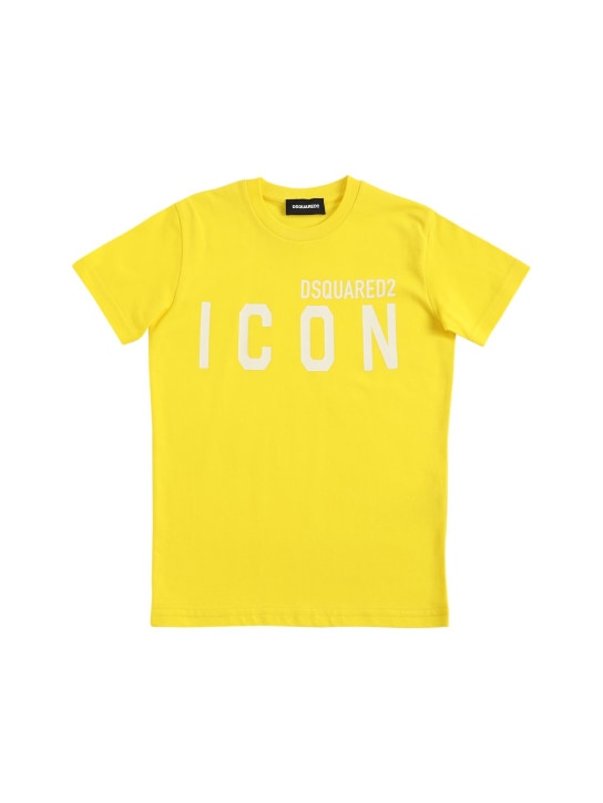 Dsquared2: T-shirt Icon in jersey di cotone con stampa - Giallo - kids-girls_0 | Luisa Via Roma