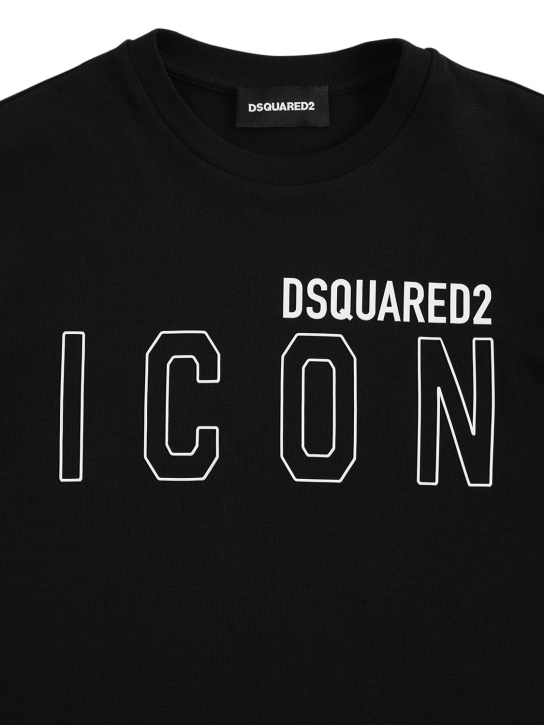 Dsquared2: T-shirt in jersey di cotone con logo - Nero - kids-girls_1 | Luisa Via Roma