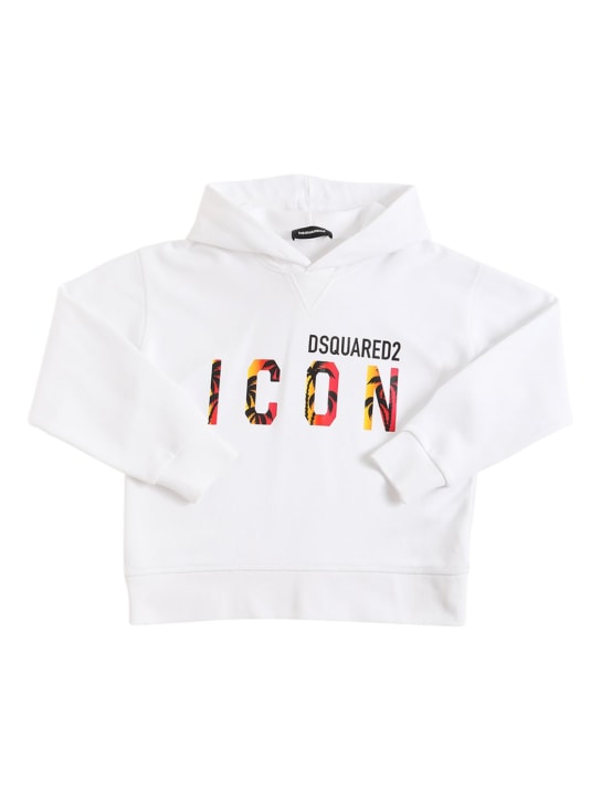 Dsquared2: Icon logo print cotton hoodie - White - kids-girls_0 | Luisa Via Roma