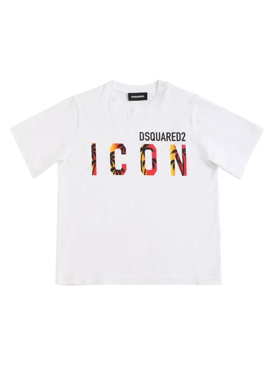 Dsquared2: T-shirt in jersey di cotone con stampa - Bianco - kids-girls_0 | Luisa Via Roma