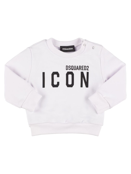Dsquared2: Logo print cotton sweatshirt - White - kids-boys_0 | Luisa Via Roma
